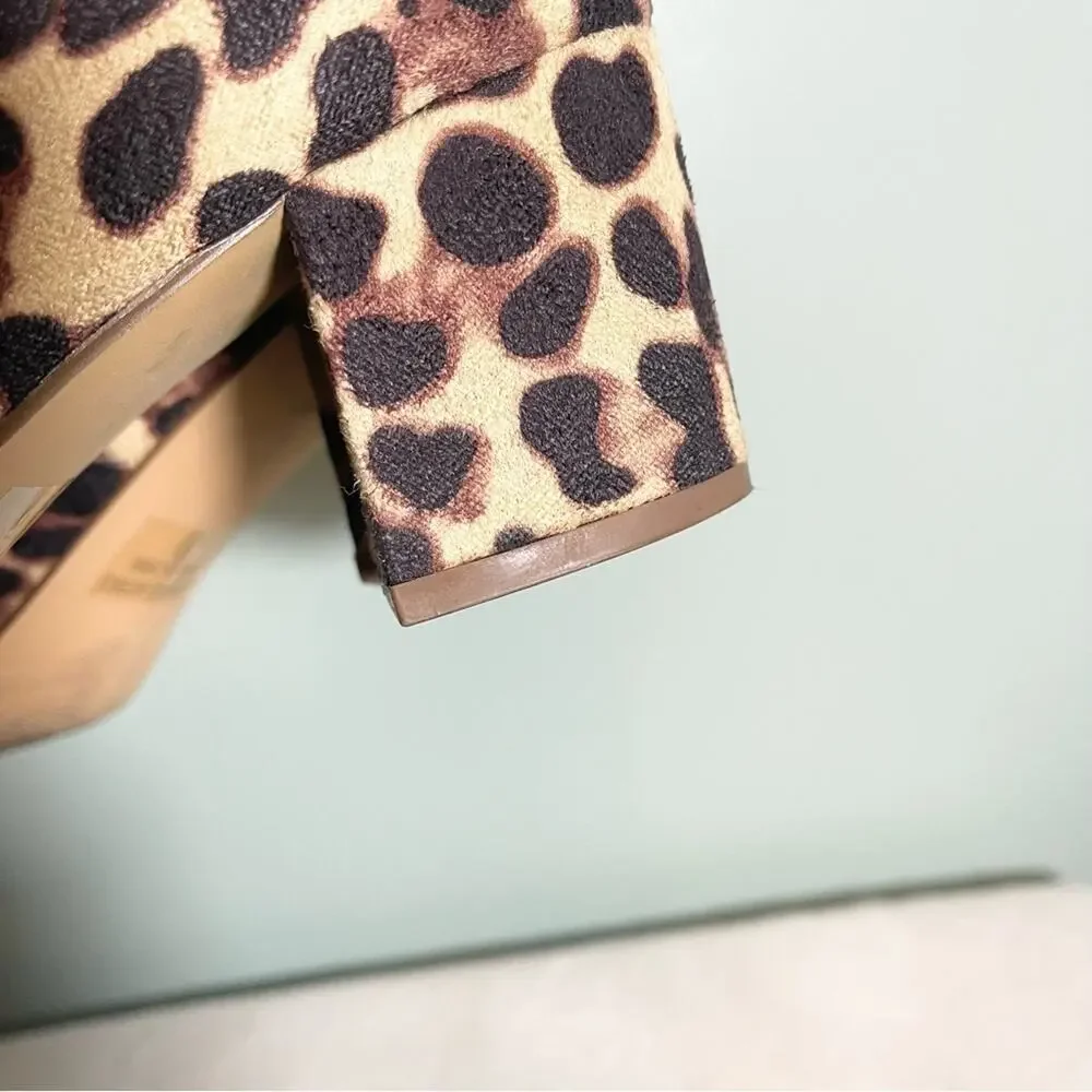 Ollio Women's Brown Leopard Faux Suede Chunky Mid-Heel Ankle Strap Pumps Size 9